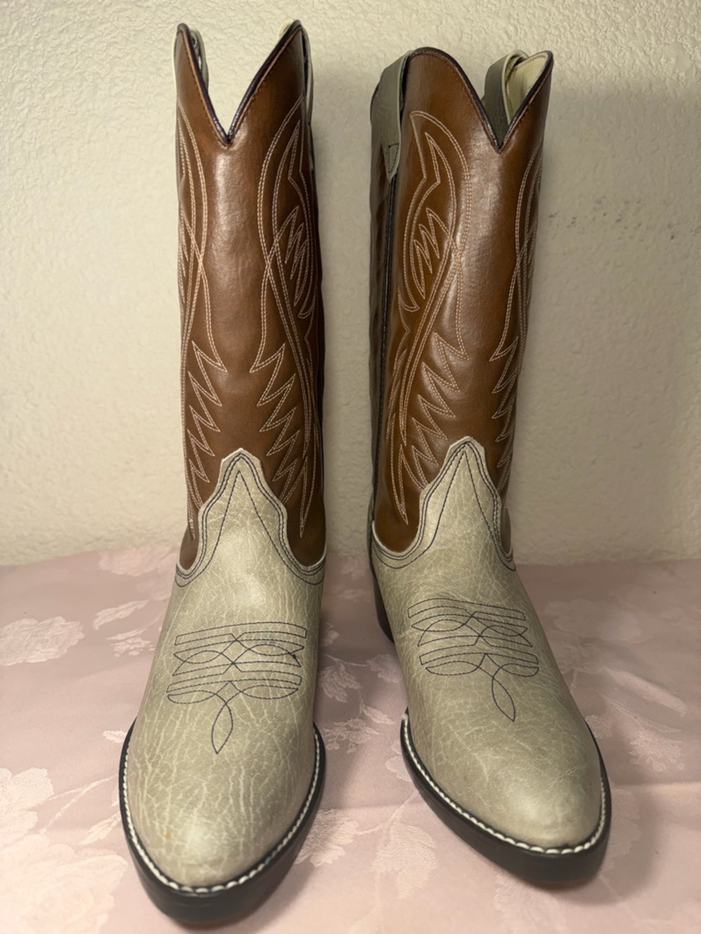Two-Tone Brown and Cream Men's Western Cowboy Boots